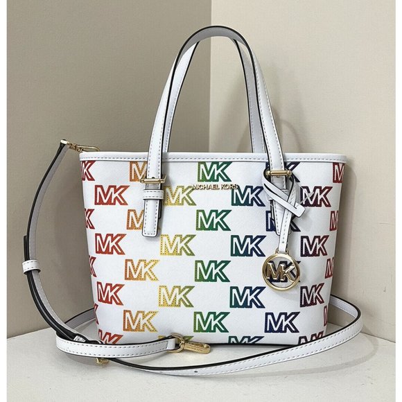 New Michael Kors Jet Set Travel X-Small Top Zip Tote Pride Optic White - Picture 1 of 6
